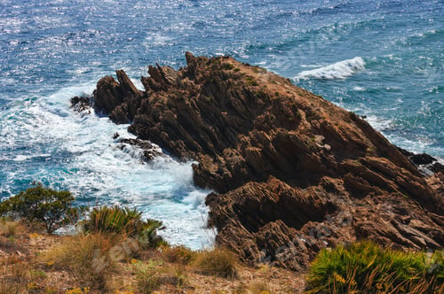 Preview: Mediterranean Sea Summer Rocky Coast View With Sun Reflection On Water Surface (Costa Blanca