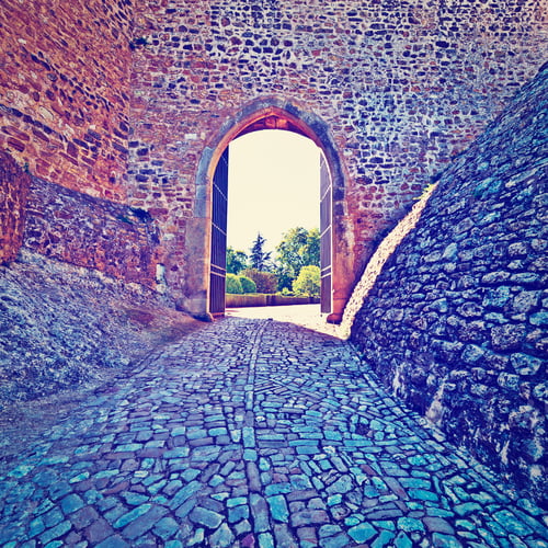 Preview: Gate Of The Templar Castle In The Portugal City Of Tomar, Retro Effect