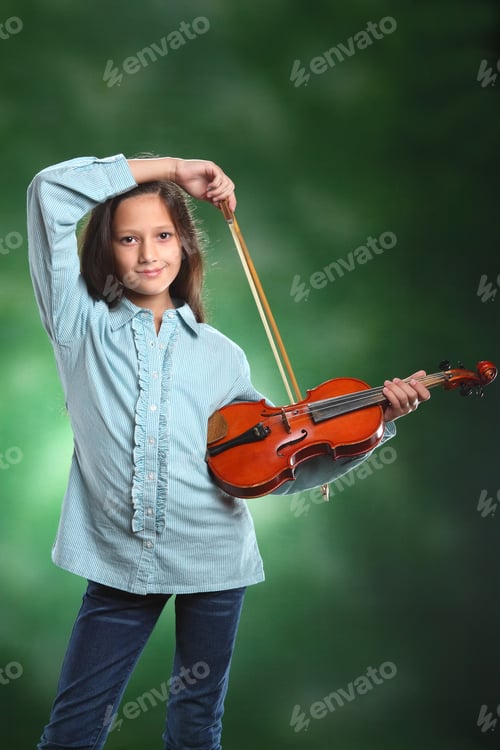 Preview: Young Girl With Violin . Studio Photo. Art