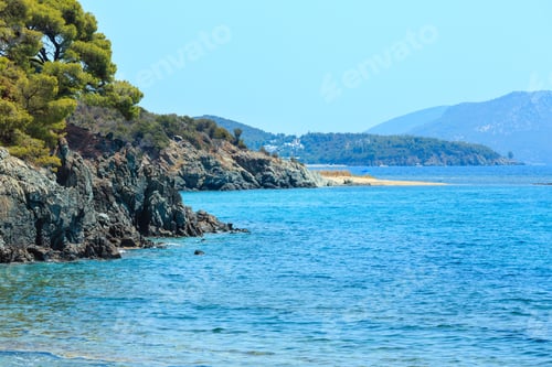 Preview: Summer Aegean Sea Rocky Coast Landscape With Beach (Sithonia, Halkidiki, Greece).