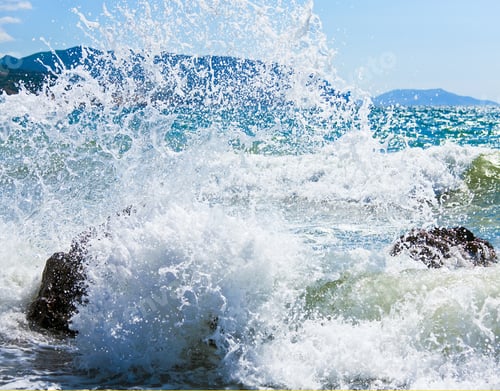Preview: Sea Surf Wave Break On Coastline And Meganom Cape On Horizon Right (Crimea, Ukraine)