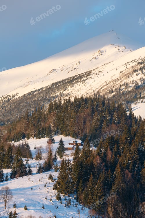 Preview: Sunrise Morning Winter Snow Covered Scenery Picturesque Alp Mountain Ridge (Ukraine, Carpathian