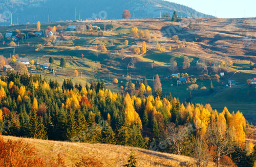 Preview: Morning Carpathian Mountains And Village Hamlets On Slopes (Yablunytsia Village And Pass