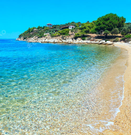 Preview: Beautiful Summer Aegean Sea Rocky Coast Landscape, Sithonia (Near Lagonisi Beach), Halkidiki