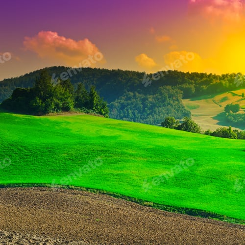 Preview: Plowed Sloping Hills Of Tuscany At Sunset, Instagram Effect