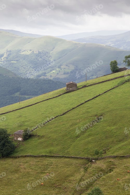 Preview: Valles Pasiegos Cantabria Landscape Wiht Green Field Spain