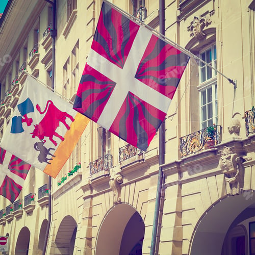 Preview: Street Decorated With Flags In Berne, Switzerland, Instagram Effect