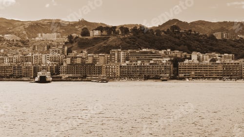 Preview: View Of The City Of Messina From The Strait, Vintage Style Sepia