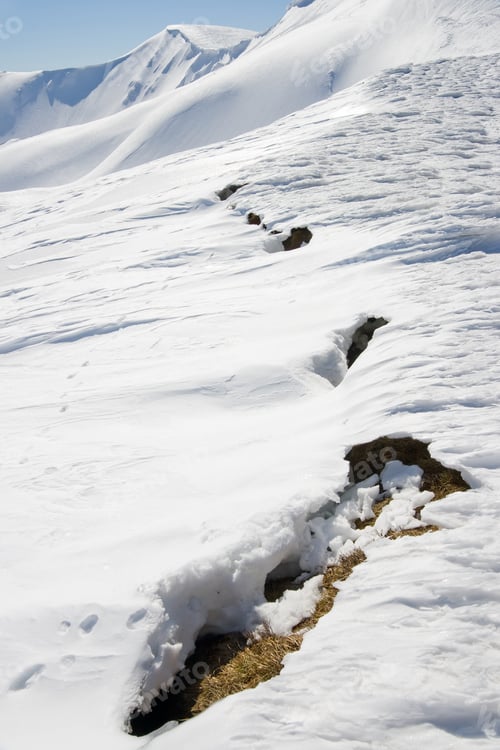 Preview: The Future Danger Avalanche Signs On Spring Mountainside (Ukraine, Carpathian Mt'S, Svydovets