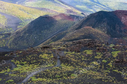 Preview: Path Between Summer Etna Volcano Mountain Craters, Sicily, Italy