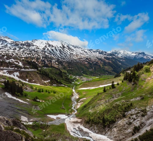 Preview: Summer Mountain Panorama From Holzbodentunnel Road (Warth, Vorarlberg, Austria).