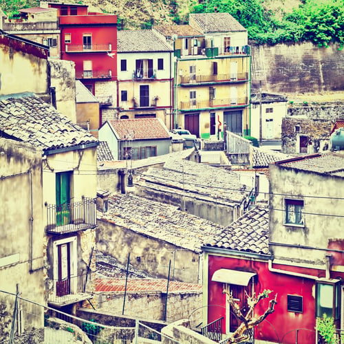 Preview: View To Historic Center City Of Piazza Armerina In Sicily, Vintage Style Toned Picture