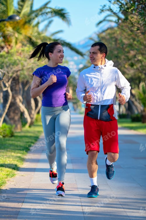 Preview: Urban Sports, Healthy Young Couple Jogging In The City At Sunny Morning