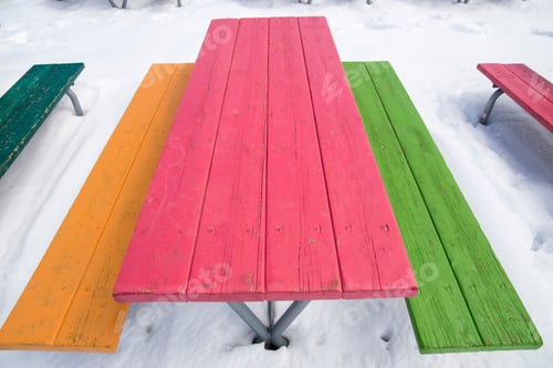 Preview: Multicolored Tables At Snow Pistes Teruel Aragon Spain
