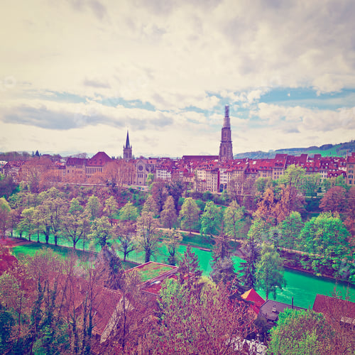 Preview: Aerial View To The Roofs Of The City Of Berne And River Aare In Switzerland, Instagram Effect
