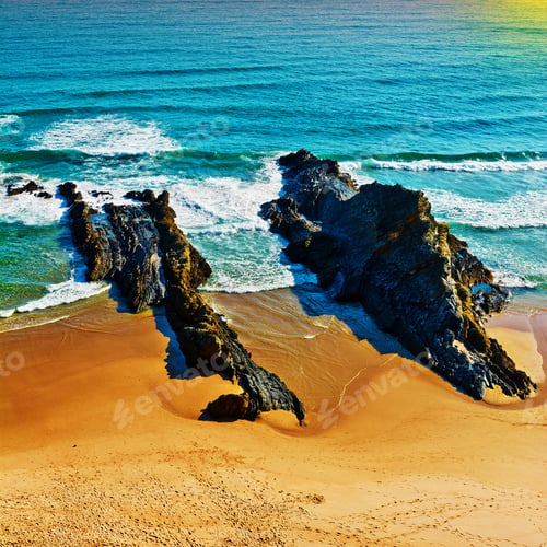 Preview: Rocky Coast Of Atlantic Ocean In Portugal, Sunset
