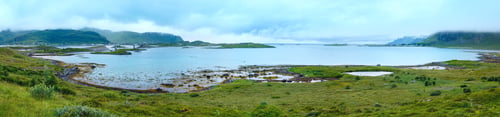 Preview: Summer Cloudy Sea Panorama (Norway, Lofoten).
