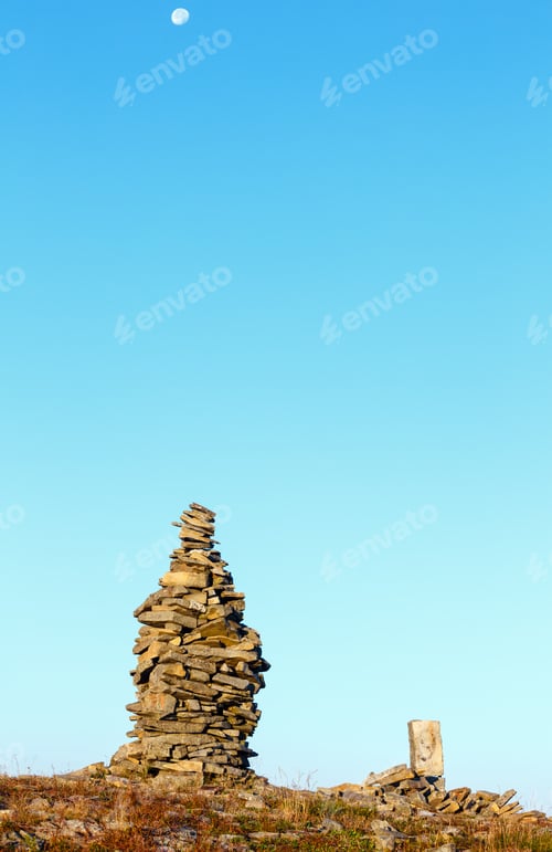 Preview: Stony Piles On Summer Morning Carpathian Mountain Top. View From Stony Summit Of Ihrovets Mount