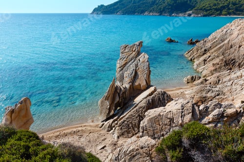 Preview: Summer Morning Sandy Beach And Rocky Coast Near Platanitsi Beach (Sithonia Peninsula, Chalcidice