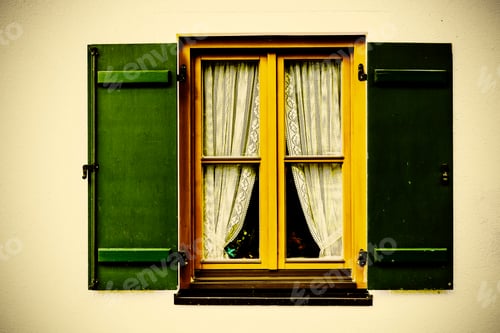Preview: Typical Window Of A House In A Small Town In Austria. Home In The Austrian City Of St Wolfgang In A