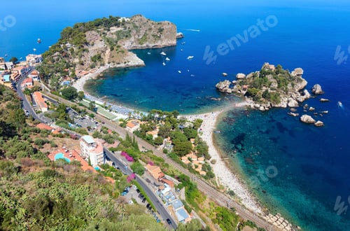 Preview: Beautiful Taormina Panoramic View From Up (Stairs To Taormina), Sicily, Italy. Sicilian Seascape