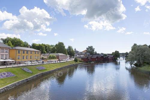 Preview: Beautiful Countryside Scenery In Finland. Small River Going Through A Small Village On A Sunny