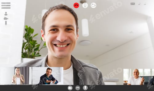 Preview: Headshot Portrait Screen Application View Of Young Businessman Talk On Video Call With Business