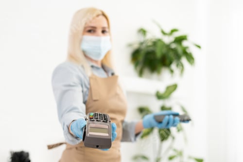 Preview: Seller Holding Payment Pos Terminal. Space For Text