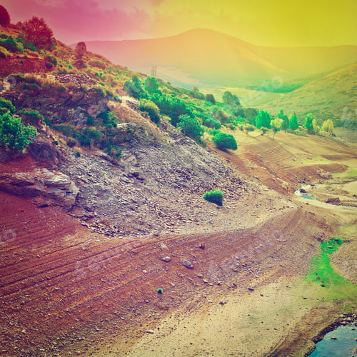 Preview: River On The Bottom Of Canyon In The Cantabrian Mountain, Sunset, Instagram Effect