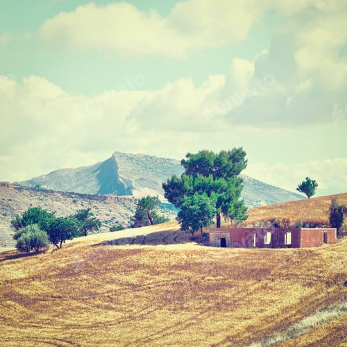 Preview: Wheat Fields On The Hills Of Sicily, Retro Effect
