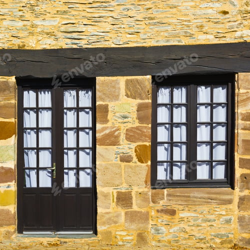 Preview: French Window And Door In Old Stone Wall
