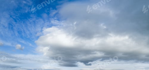 Preview: Fluffy Clouds In Bluet Sky Panoramic View. Climate, Environment And Good Weather Concept Sky
