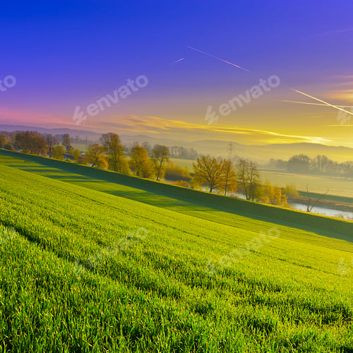 Preview: Pasture Along The Irrigation Canal And Dam In Switzerland, Sunset, Instagram Effect