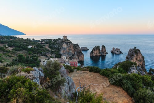 Preview: Evening Twilight View Of Beautiful Tyrrhenian Sea Bay And The Faraglioni Di Scopello From Above