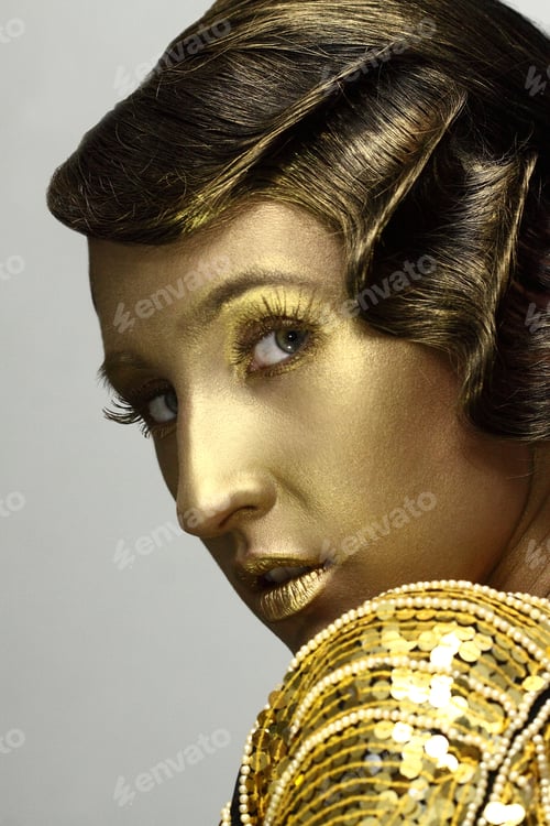 Preview: Beautiful Young Woman. Stylish Hairstyle, Make-Up Art. Vivid Emotions. Retro Style. Woman With