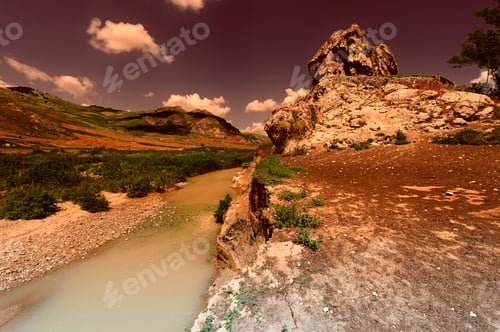 Preview: Mountain Stream Between The Volcanic Hills Of Sicily At Sunset
