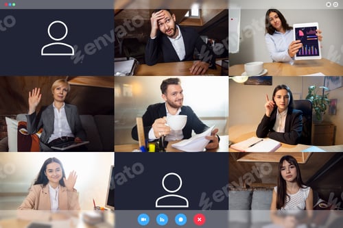 Preview: Improvement, Busy. Young Colleagues Talking, Working In Videoconference With Co-Workers At Office