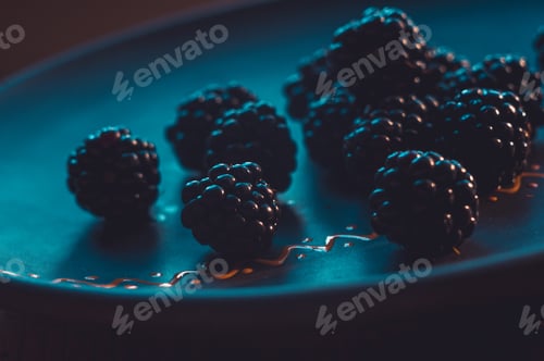 Preview: Large Juicy Blackberry Berries On A Ceramic Plate
