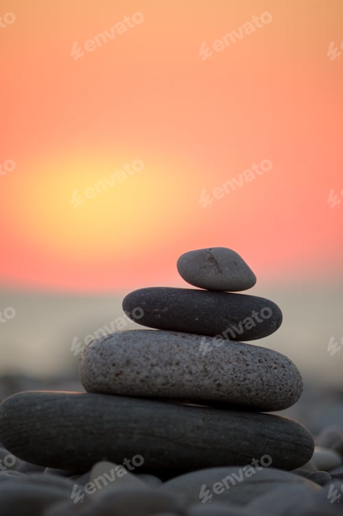 Preview: Stack Of Zen Stones On Pebble Beach