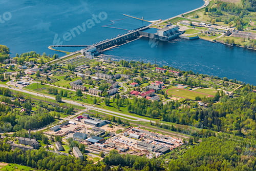Preview: Aerial View Over The Power Station On The River Daugava, At Kegums City