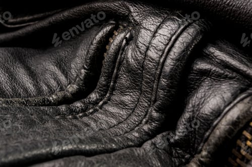Preview: Old Vintage Genuine Soft Black Leather Texture Background, Top Layer With Pores And Scratches