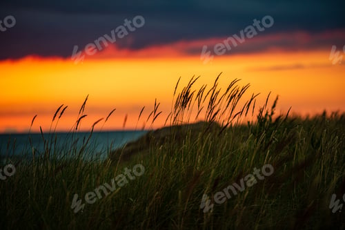 Preview: Clear Sky With Dramatic Clouds Over The Lake In Sunset. Countryside Lake Landscape