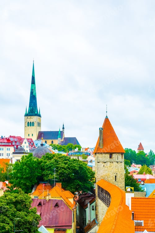 Preview: Aerial View Of Tallin From Ramparts Of The Medieval Fortification Surrounding The Old Town, Estonia.