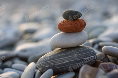 Preview: Stack Of Zen Stones On Pebble Beach