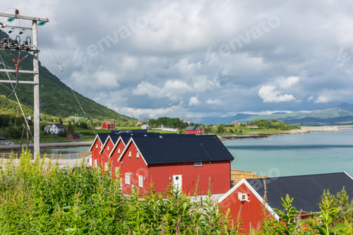 Preview: Red Houses Near The Fjord, Lofoten Islands, Norway
