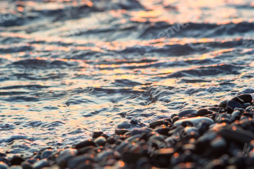 Preview: Pebble Stones On The Sea Beach, The Rolling Waves Of The Sea With Foam