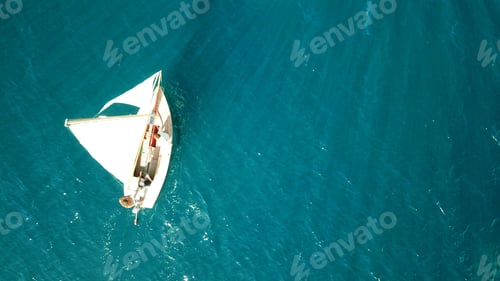 Preview: Aerial Drone, Bird'S Eye View Of Yacht Cruising In Tropical Turquoise And Sapphire Sea