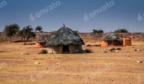 Preview: Small Hut With Thatched Roof In The Small Village In Rajasthan Desert, India