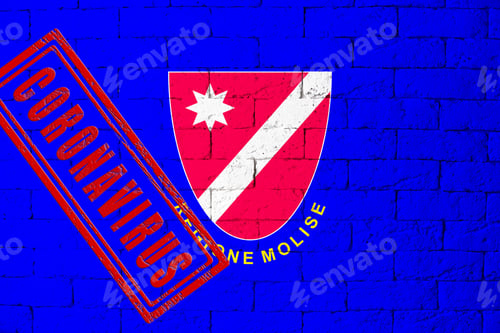 Preview: Flag Of The Regions Of Italy Molise With Original Proportions. Stamped Of Coronavirus. Brick Wall