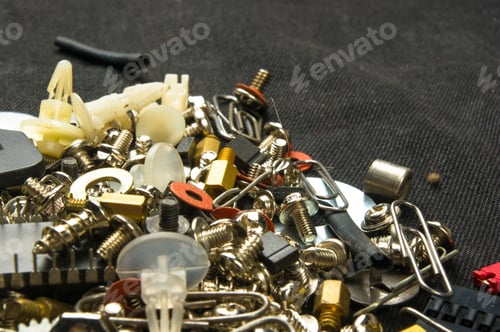 Preview: Techno Backgrounds - Various Bolts, Screws, Washers, Nuts And Other Computer Small Fasteners On